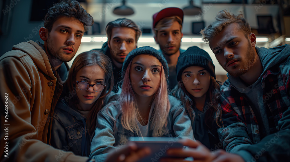 Obraz premium A group of diverse young team of of programmers of the development and launch process of a new mobile game in a telecommunications startup. Telecommunication Technology Start Up Business Concept