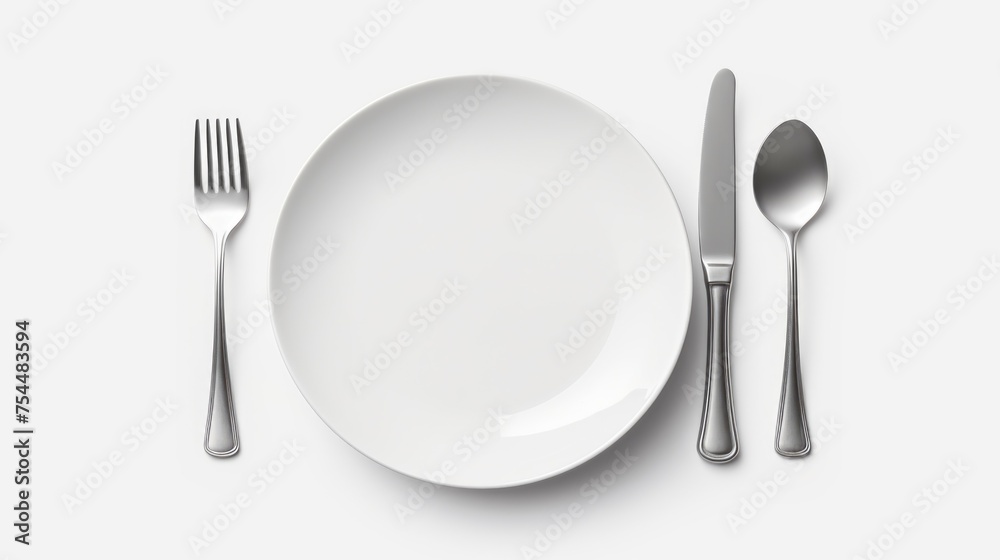 Kitchen utensils on a white plate, perfect for food-related designs Kitchen utensils on a white plate, perfect for food-related designs