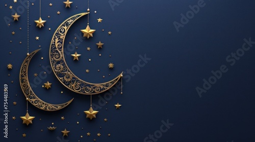 Navy and Gold Islamic Motif Background With Room for Text