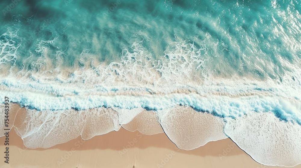 Obraz premium A stunning aerial view of a serene beach with a boat in the water. Perfect for travel and vacation concepts