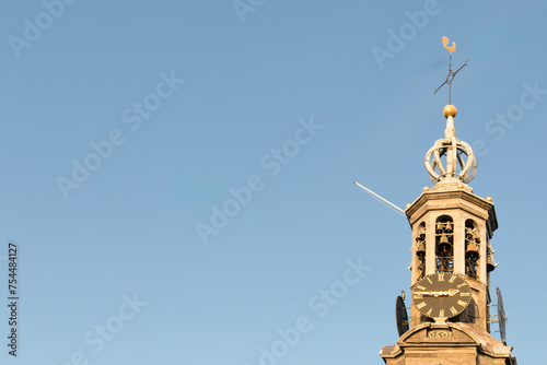 Munttoren Clock Tower, Amsterdam, copy space photo