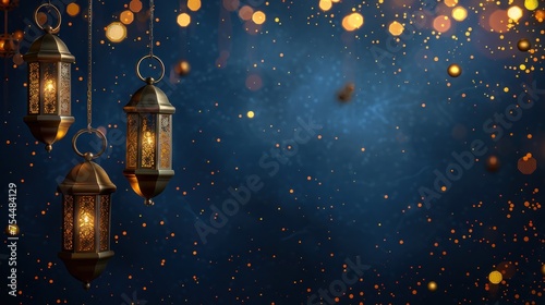 Light Navy and Gold Islamic Frame Background With Space for Words