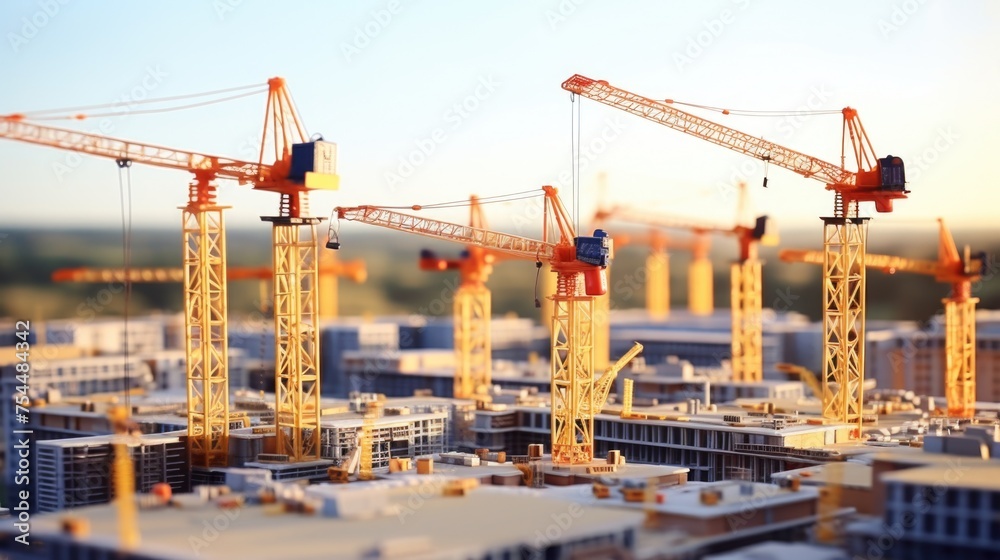 Construction cranes on top of a building, ideal for construction and urban development projects