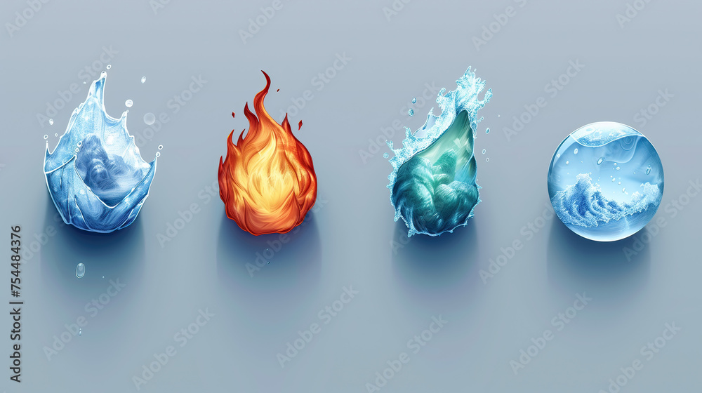 Ilustración representando los 4 estados del agua, avanzado, líquida ...