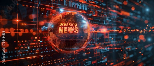 a high-tech banner design with a futuristic globe with the text Breaking News. 