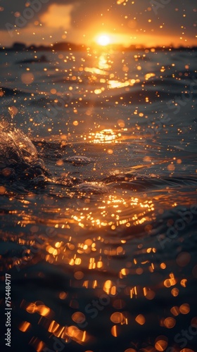 Splendor at Sunset - Golden sunlight sparkles on ocean waves at dusk, capturing the serene end of a day.