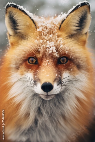 A close up of a red fox in the snow. Perfect for wildlife or winter themes © Fotograf