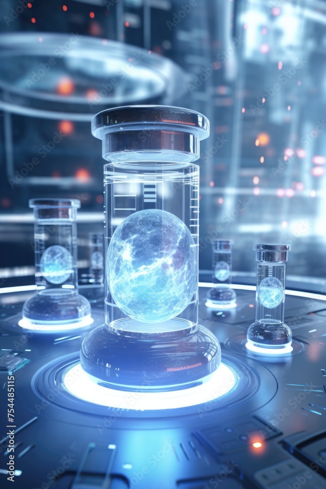 Glass jar filled with liquid and globe inside
