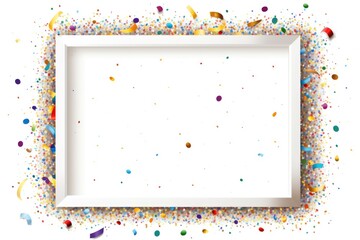 A picture frame surrounded by confetti sprinkles. Perfect for party invitations or event announcements