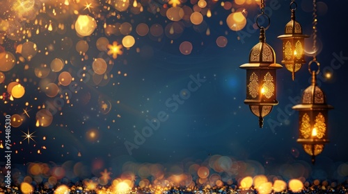 Navy and Gold Islamic Texture Background With Area for Words