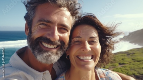 A man and a woman capturing a selfie moment. Suitable for social media and technology concepts