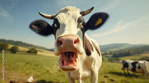Close-up of a cow with mouth open, suitable for agricultural or veterinary concepts