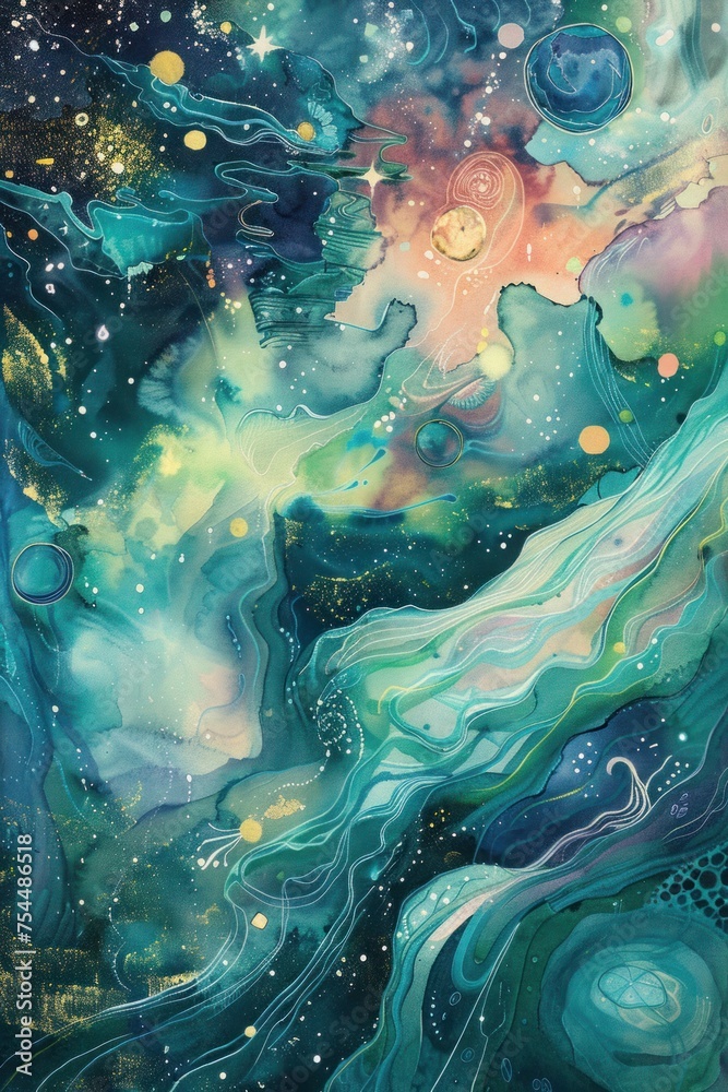 The soft hues of a watercolor background lend a sense of lightness and airiness to the image, creating an atmosphere of unique beauty and mystery The soft hues of a watercolor background lend a sense of lightness and airiness to the image, creating an atmosphere of unique beauty and mystery