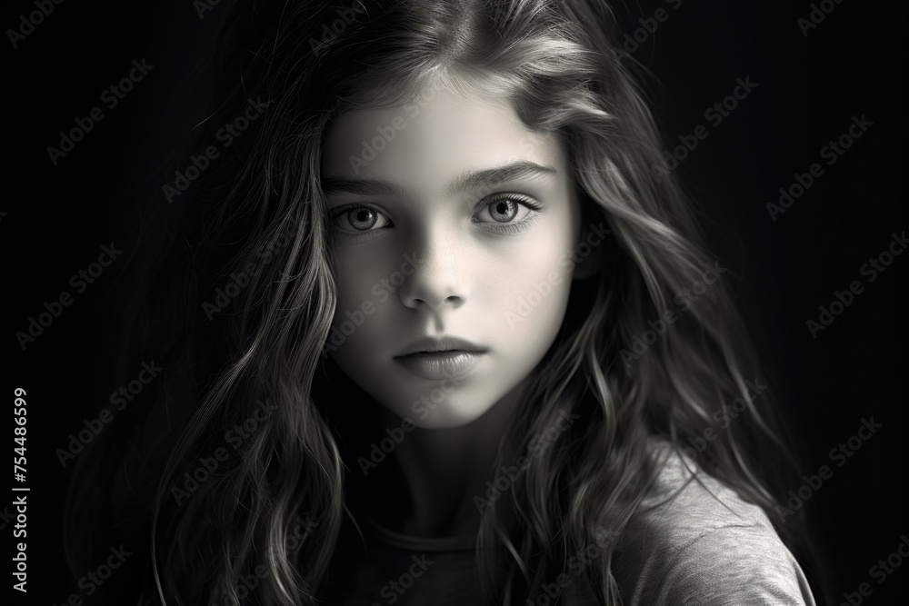A black and white photo of a young girl. Suitable for various projects A black and white photo of a young girl. Suitable for various projects
