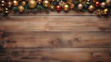 Festive Christmas decorations on a wooden table, perfect for holiday backgrounds