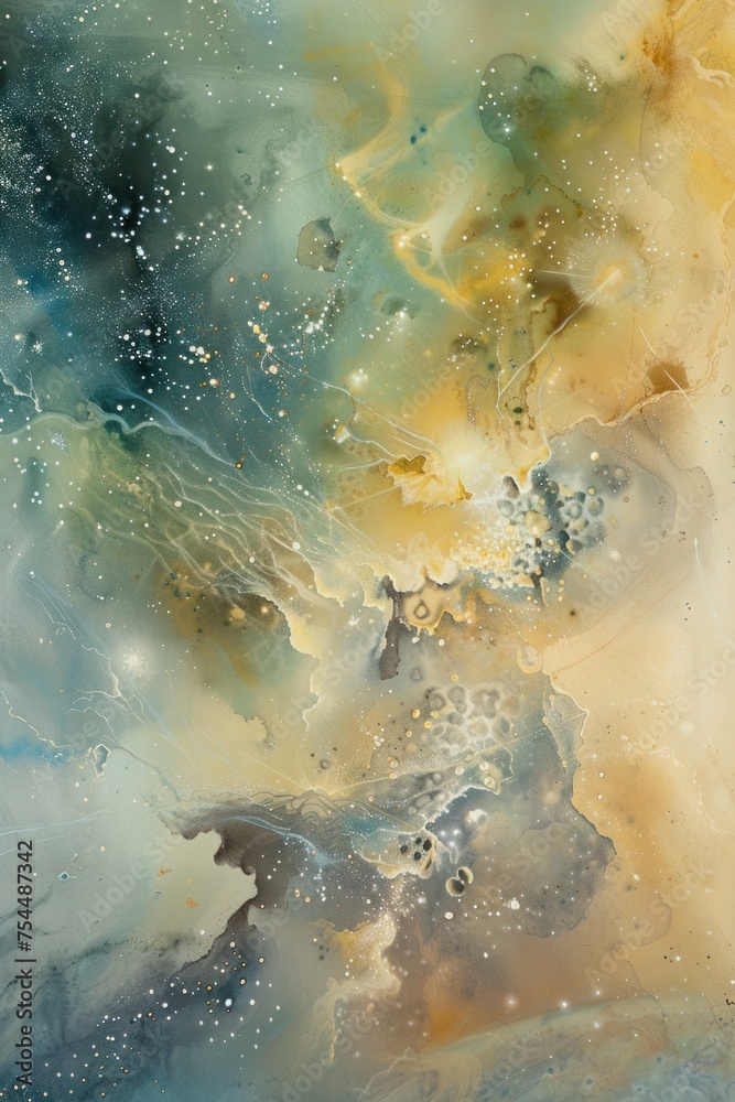 Fototapeta premium The soft hues of a watercolor background lend a sense of lightness and airiness to the image, creating an atmosphere of unique beauty and mystery