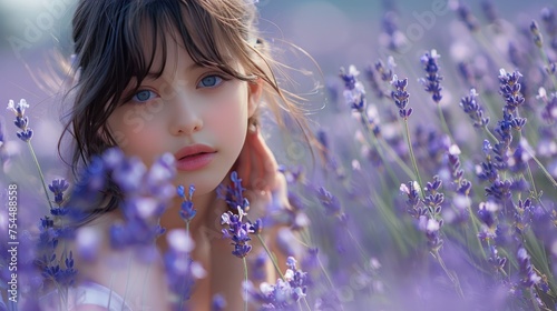 Little Girl Standing in Field of Flowers