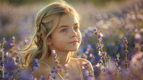 Little Girl Standing in Field of Flowers