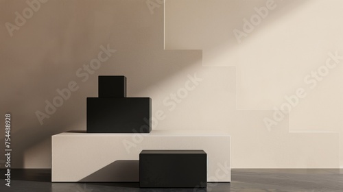 Wallpaper Mural Square wooden empty stands on light shadow background. Blank unbranded shop front. Showcase for cosmetic products. Product advertisement. Torontodigital.ca