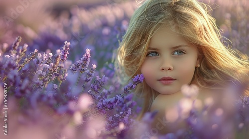 Little Girl Standing in Field of Flowers