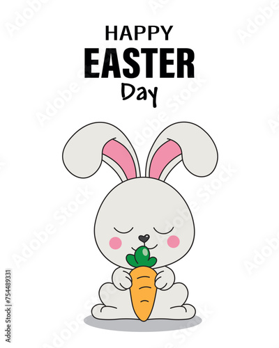 happy easter day card. Cute rabbit with a carrot