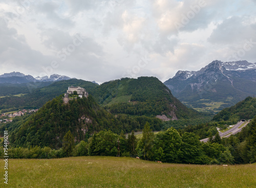 Alps mountain castle summer view photo