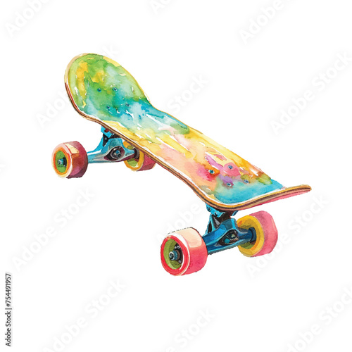 cute skateboard vector illustration in watercolour style