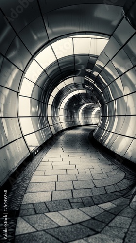 a tunnel with a brick walkway