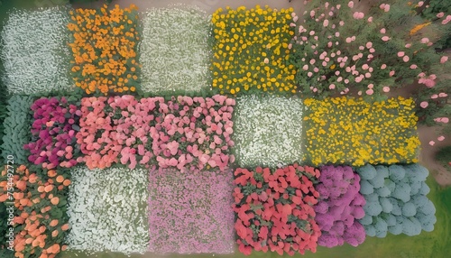 Aerial view of colorful flowers fields