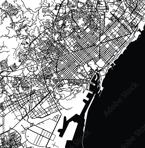 Silhouette map of Barcelona Spain