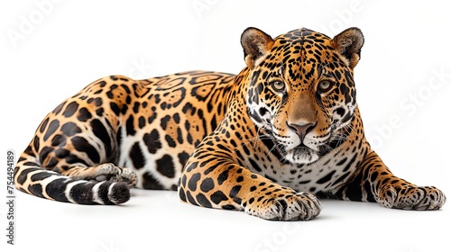 One jaguar isolated on white background.