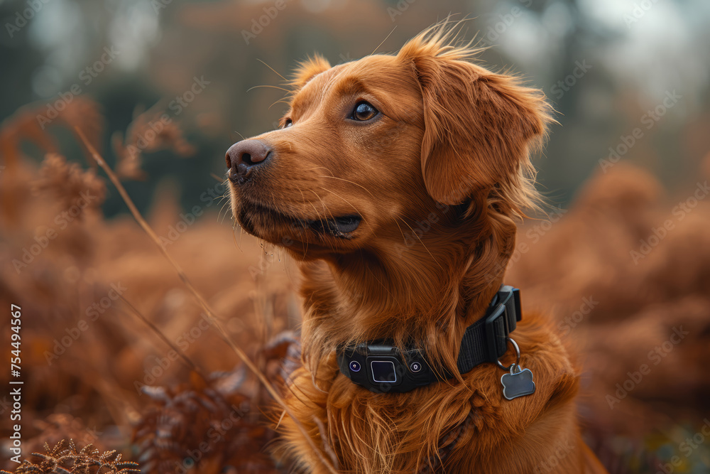 A smart pet tracker ensuring the well-being and safety of pets through GPS and health monitoring. Concept of connected pet care. Generative Ai.