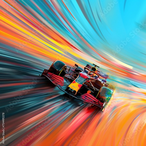 2D Illustrate of Marvel at the speed of a Formula 1 car navigating a chicane. © Sataporn