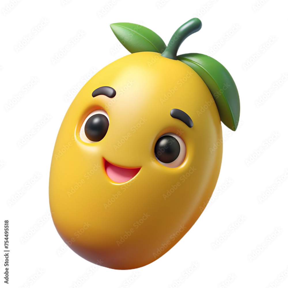Funny smiling mango character with eyes and mouth. on transparent background.
