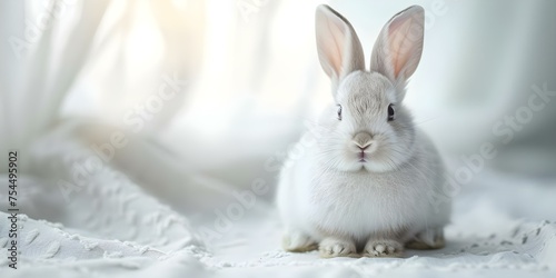 Charming bunny striking a pose on a pristine white backdrop exuding adorable charm. Concept Creative Photography, Animal Portraits, Whimsical Props, Playful Poses, Charming Setup