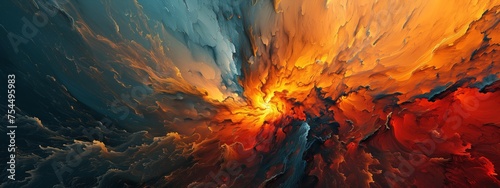 A colorful space scene with a bright orange and blue swirl