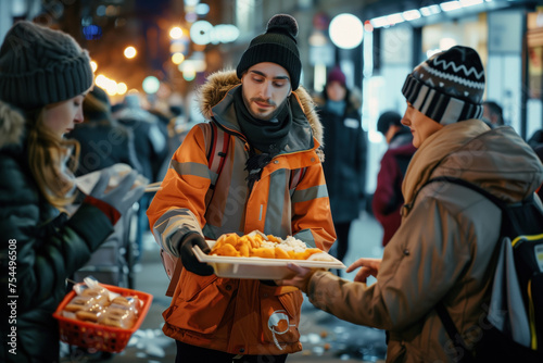 Charitable work in the city at night