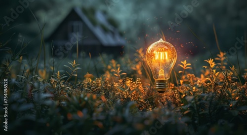 Light Bulb on Lush Green Field