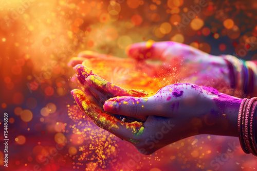 Hands throwing festive colored powder