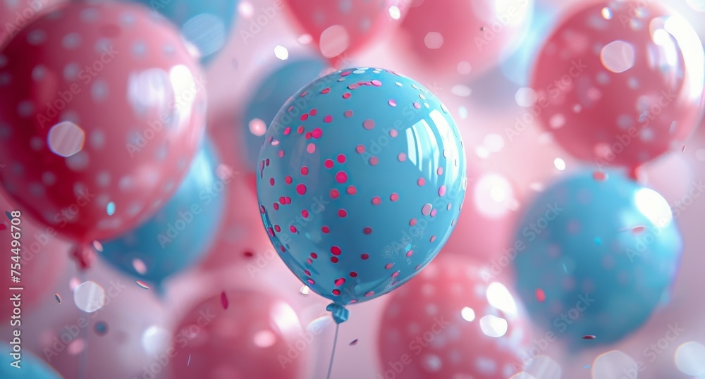 Blue and Pink Balloons Floating in the Air
