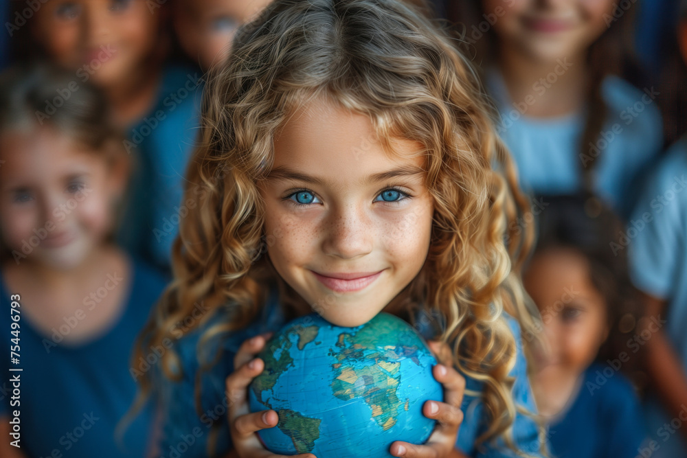 Young girl holding a globe