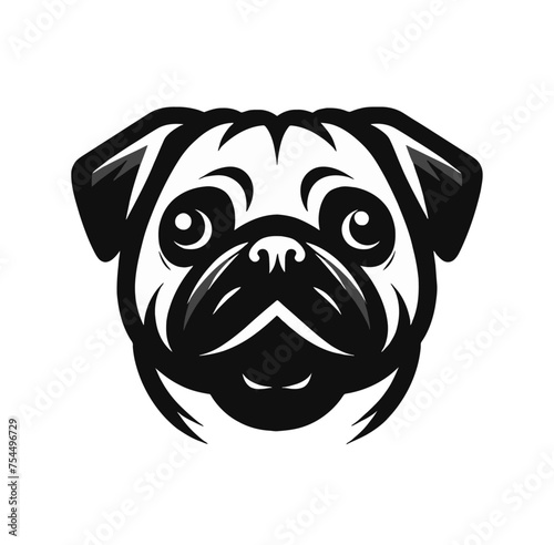 Monochrome pug isolated vector illustation