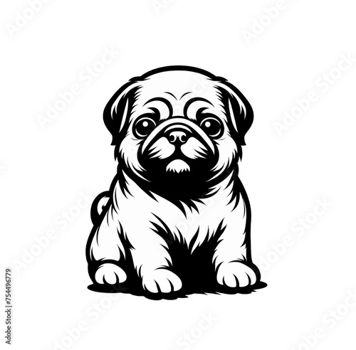 Monochrome pug isolated vector illustation