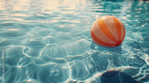Floating Orange and White Beach Ball in Pool