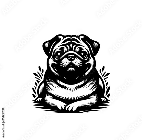 Monochrome pug isolated vector illustation