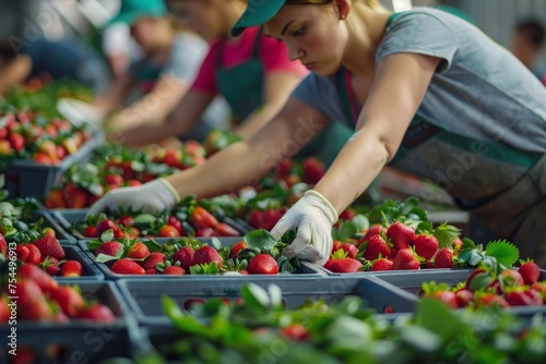 Woman Picking Strawberries at a Farm