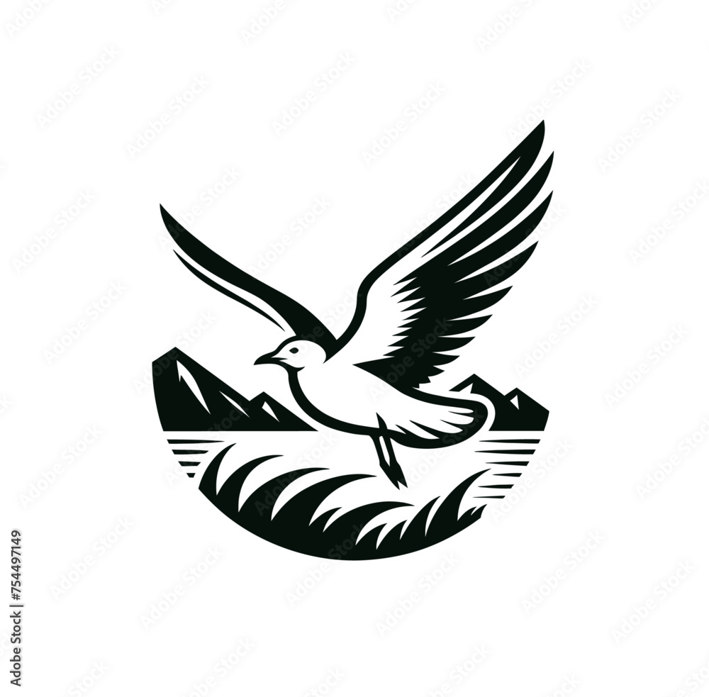 Fototapeta premium Seagull isolated monochrome vector illustration emblem