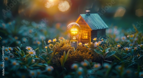 Small Light Bulb on Lush Green Field