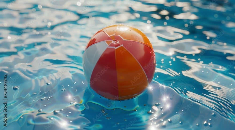 Floating Orange and White Beach Ball in Pool