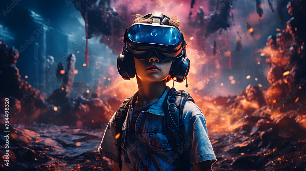 The person wearing futuristic virtual reality glasses for gaming. Generative AI The person wearing futuristic virtual reality glasses for gaming. Generative AI